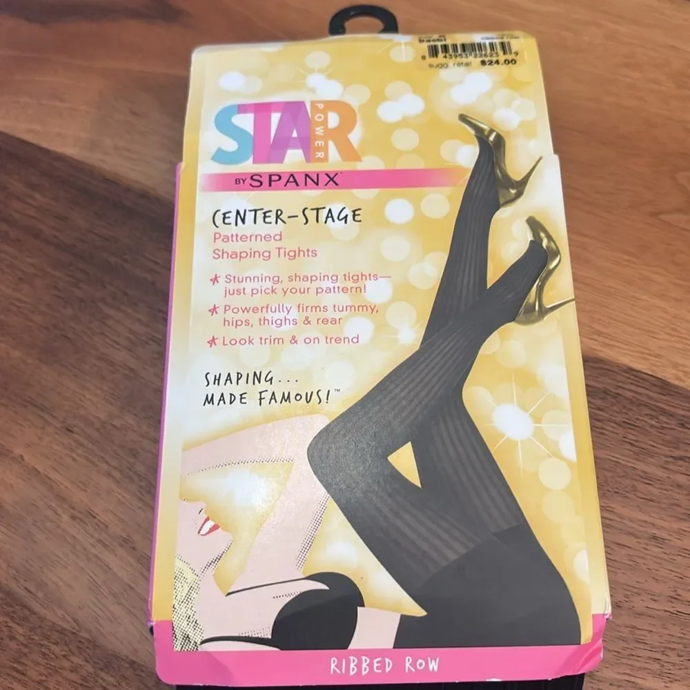 NEW Star Power by Spanx Center Stage Black Ribbed Row Tights Size C 1699